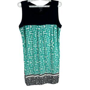 En Focus Studio Womens Geometric Print Sleeveless Dress Size 14 Black Turquoise